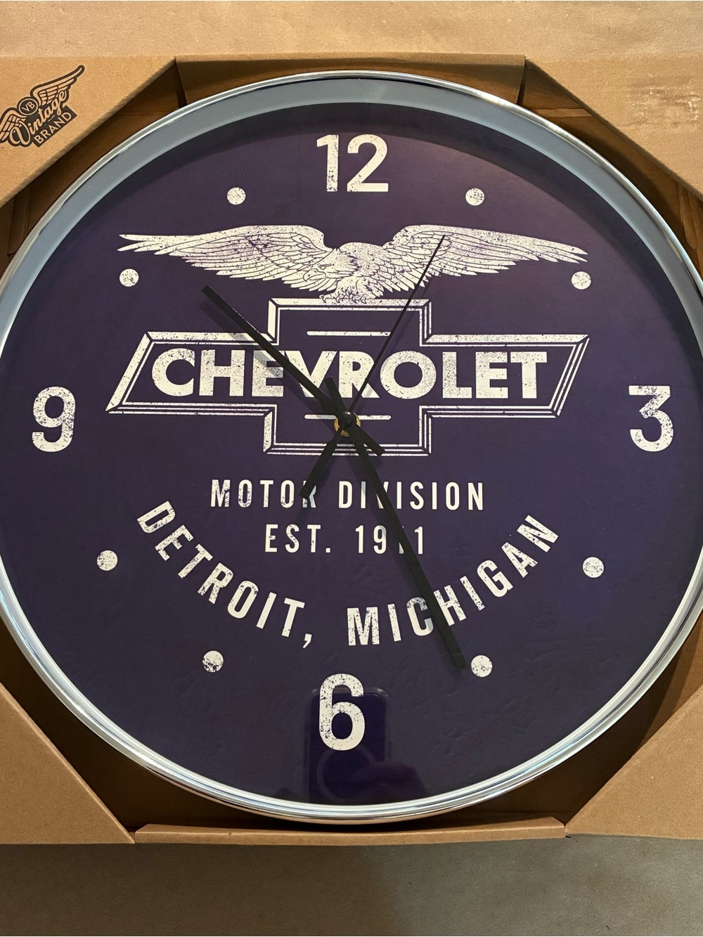 Blue & White Chevrolet Motor Division Wall Clock 15” Circumference